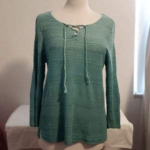 * Lauren Jeans LRL Aqua Color Open Weave Boho Linen Tunic Pullover Sweater